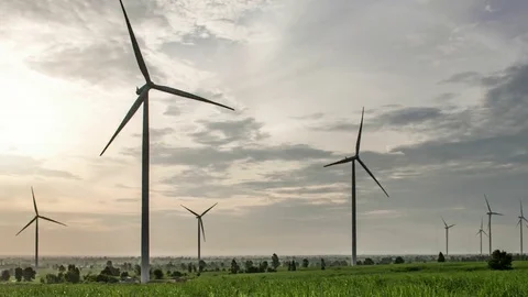 Wind farm. Wind turbines generating electricity. energy conservation concept Stock Footage 78525899