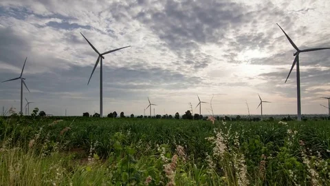 Wind farm. Wind turbines generating electricity. energy conservation concept Stock Footage 78525939