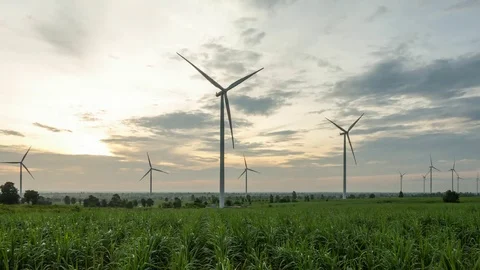 Wind farm. Wind turbines generating electricity. energy conservation concept Stock Footage 78525944