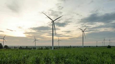 Wind farm. Wind turbines generating electricity. energy conservation concept Stock Footage 78526001