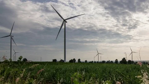 Wind farm. Wind turbines generating electricity. energy conservation concept Stock Footage 78526006