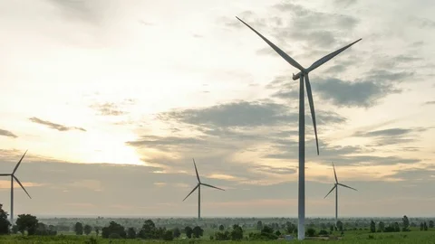 Wind farm. Wind turbines generating electricity. energy conservation concept Stock Footage 78526022