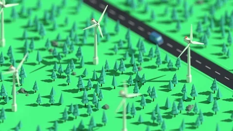 Wind farm, wind turbines surrounded by trees swaying in the wind, loopable Stock Footage 120727658