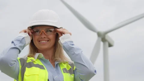 Wind farms for a clean future: engineer with attention explores possibilities Stock Footage 252133376