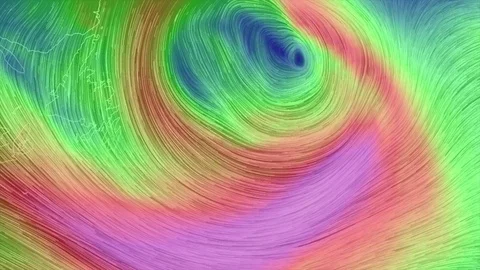 Wind fields around storms on weather radar and forecast model graphics Stock Footage 88529736