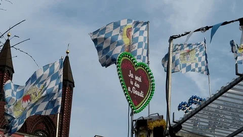 In the wind flapping Bavarian flags Stock Footage 105902593
