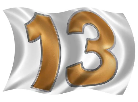 In the wind fluttering the flag with numeral 13, thirteen, isolated on white  Stock Illustration