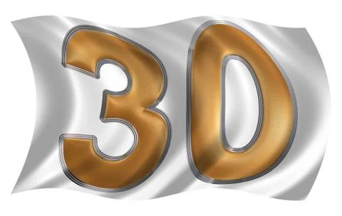 In the wind fluttering the flag with numeral 30, thirty, isolated on white ba Stock Illustration