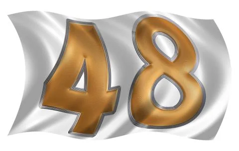 In the wind fluttering the flag with numeral 48, forty eight, isolated on whi Stock Illustration