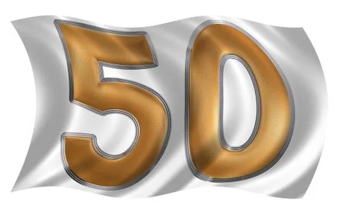 In the wind fluttering the flag with numeral 50, fifty, isolated on white bac Stock Illustration