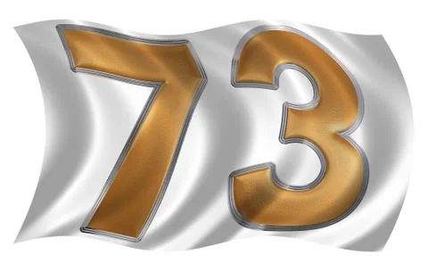 In the wind fluttering the flag with numeral 73, seventy three, isolated on w Stock-Illustration