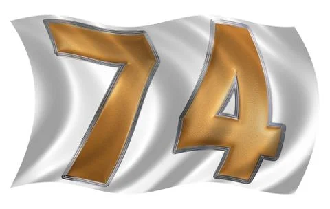 In the wind fluttering the flag with numeral 74, seventy four, isolated on wh Stock-Illustration