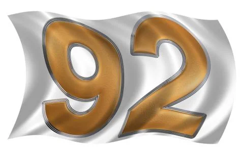 In the wind fluttering the flag with numeral 92, ninety two, isolated on whit Stock Illustration