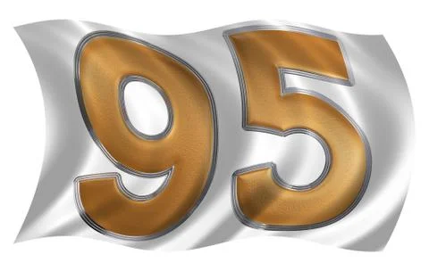 In the wind fluttering the flag with numeral 95, ninety five, isolated on whi Stock Illustration