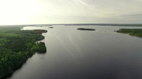 Wind-formed trails on the water surface at lake Puruvesi in Finland Stock Footage 68668416