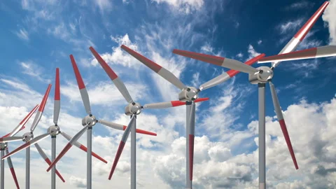 Wind generator against a background of beautiful clouds, the concept of using Stock Footage 87449505