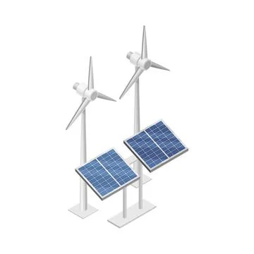 Wind Generator and Solar Panel as Smart City Isometric Vector Illustration Stock Illustration