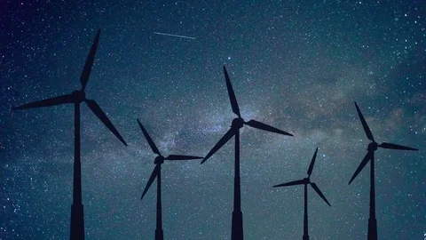 The wind generator on the background of the night sky with stars Stock Footage 74588843