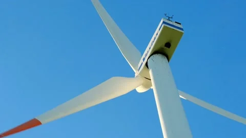 Wind generator on blue sky background.Natural energy. Stock Footage 198780568