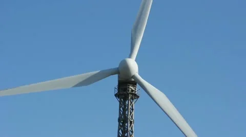 Wind generator on blue sky.Close up propeller Stock Footage