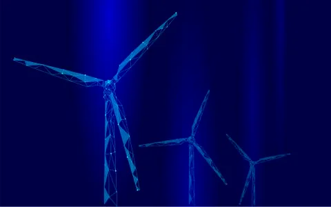 Wind generator low poly abstract background. Save ecology green energy electr Stock Illustration