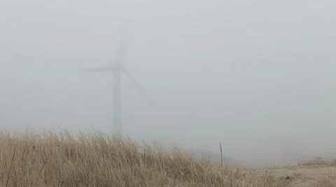 Wind generator rotating in mist Stock Footage 37220073