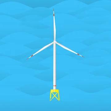 Wind generator in the sea. Offshore windmill. Stock Illustration