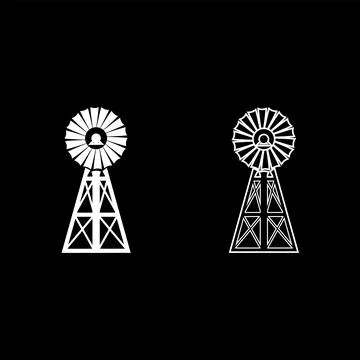 Wind generator set icon white color vector illustration image solid fill outl Stock Illustration