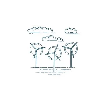 Wind generator turbines and clouds Stock Illustration
