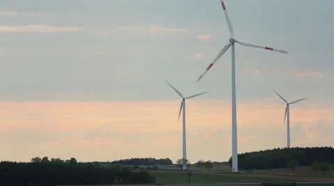 Wind generators and highway and white clouds Stock Footage 23223130
