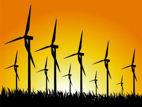 Wind generators and sunset Stock Illustration