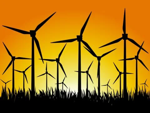 Wind generators and sunset 스톡 일러스트