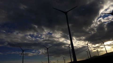 Wind generators in arinaga silouettes. Video stock 97463440