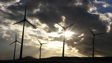Wind generators in arinaga on sunset. Stock Footage 97463634