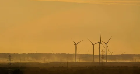 Wind generators at dawn Stock Footage 117800044