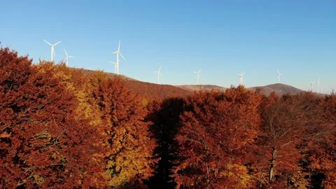 Wind generators in the fall autumn seasone Stock Footage 163658254