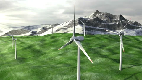Wind generators farm on field against a mountains Stock Footage 88211293
