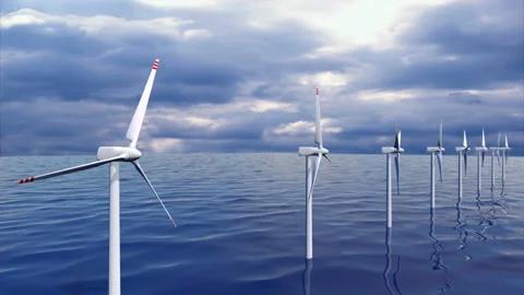 Wind generators farm in ocean seamless loop Stock Footage 88111588