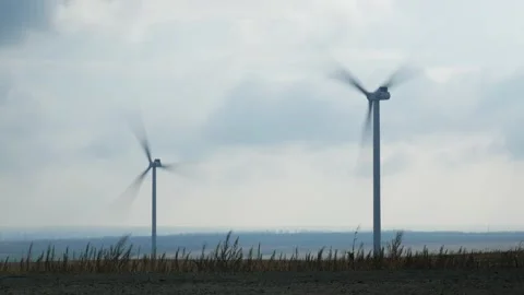 Wind generators on the field timelaspe Stock Footage 147455220