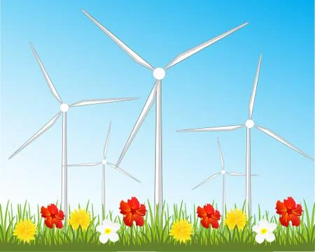 Wind generators on glade Stock Illustration