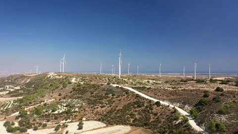 Wind generators on the island mountain Stock Footage 117990872