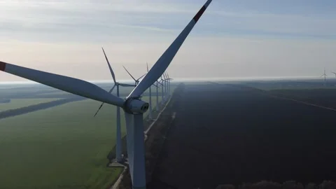 Wind generators over spring fields Stock Footage 169211970