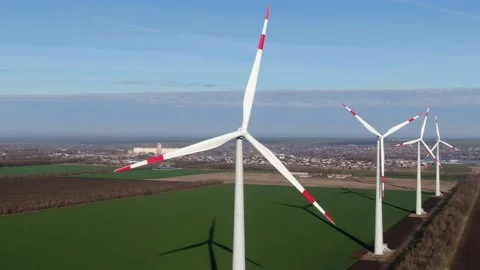 Wind generators over spring fields Stock Footage 169211990