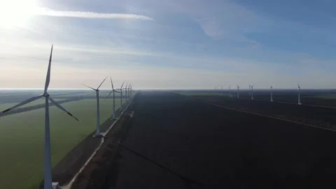 Wind generators over spring fields Stock Footage 169212106