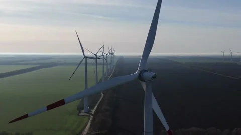 Wind generators over spring fields Stock Footage 169212272