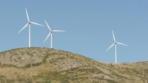 Wind generators on the top of the mountain Stock Footage 12462563