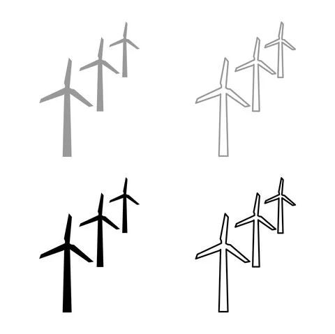 Wind generators turbine power Windmill clean energy concept set icon grey bla Stock Illustration