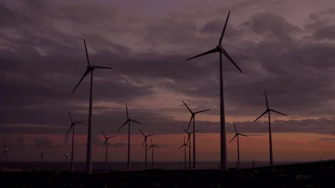 Wind generators working at dawn. Stock Footage 97465704