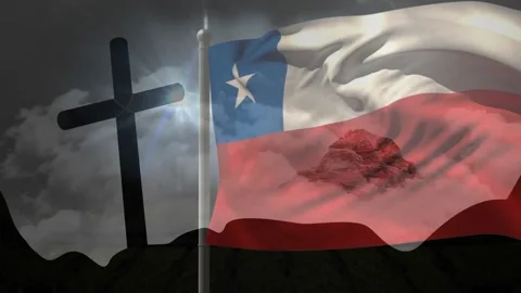 Wind gusting, flag rippling and bulging, emblem emerging, light shifting, left Stock Footage 329533335