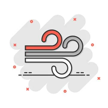 Wind icon in comic style. Air cartoon vector illustration on white isolated b 스톡 일러스트
